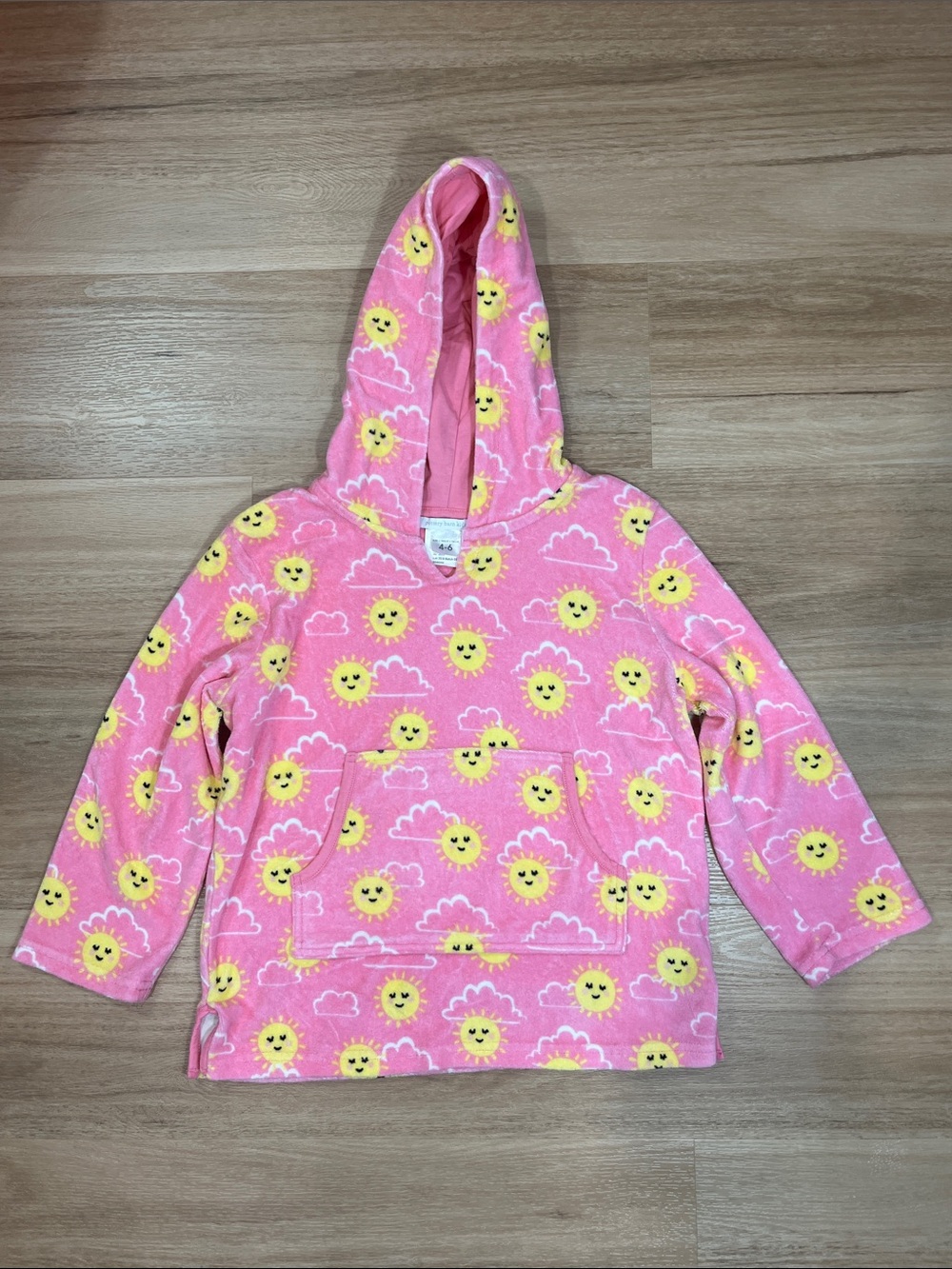 Pottery Barn Kids Pink Sun Cloud Hooded Towel Pullover Swim Cover Up, size 4-6